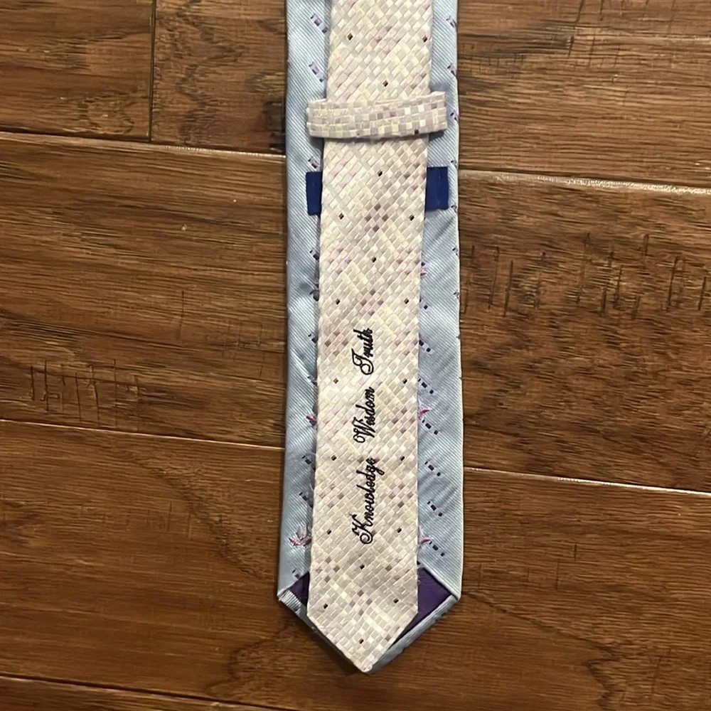 Robert Graham Light Blue Silk Tie with Pink/Purple Floral and Geometric Designs - Picture 6 of 7